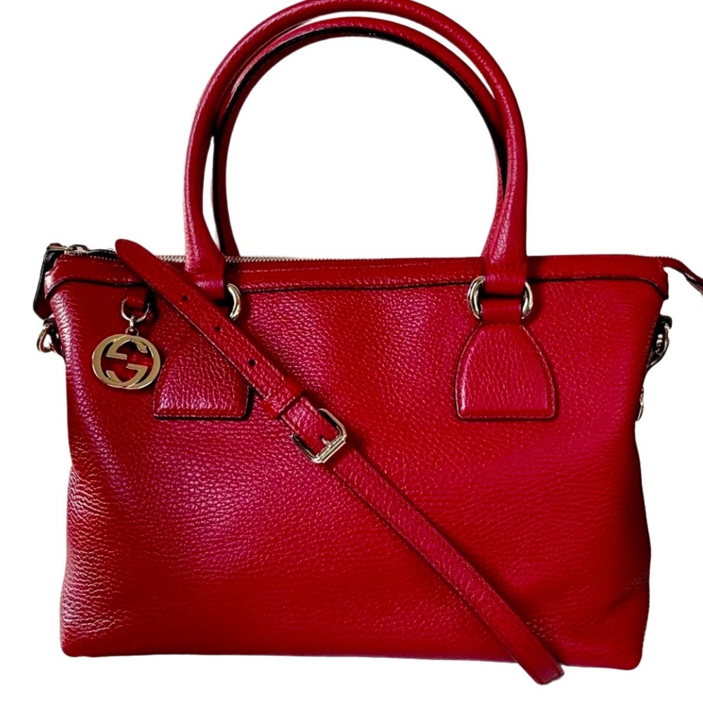 Gucci Red Leather 2Way Satchel with GG Charm